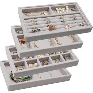 Stackable Jewelry Organizer Trays Drawer Inserts,Velvet Earring Display Trays